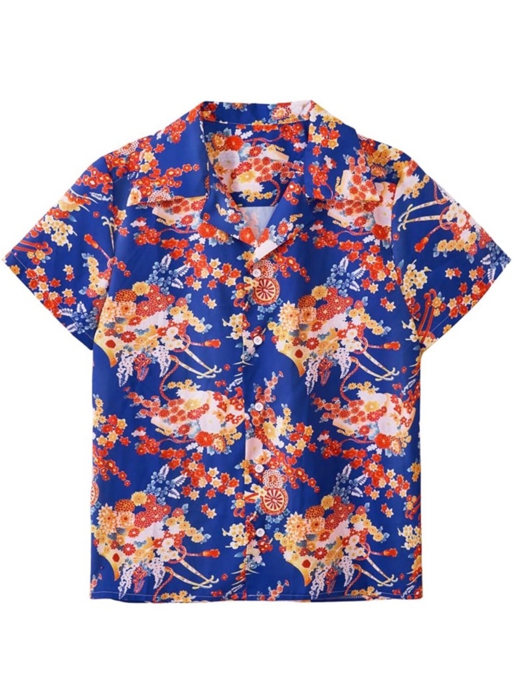 Bright Blue Floral Button-Up Shirt